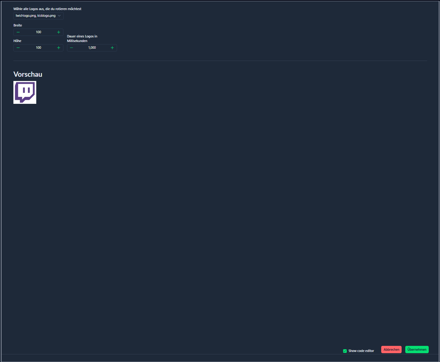Bearbeitungsmenü für Logo-Rotation
