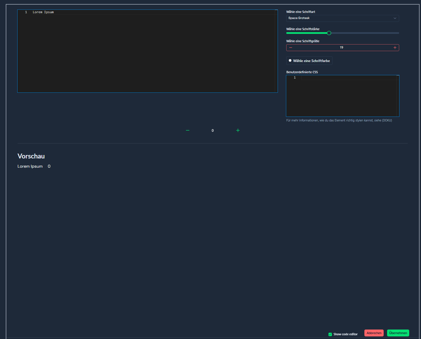 Bearbeitungsmenü für Zähler