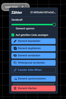 Contextmenü für Zähler